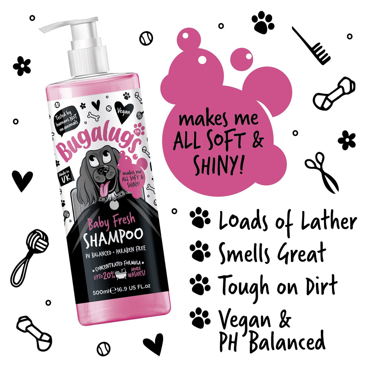 BUGALUGS Baby Fresh Dog Shampoo grooming products for smelly dogs with baby powder scent, best puppy shampoo, Vegan pet shampoo professional (625ml) - Sayby’s
