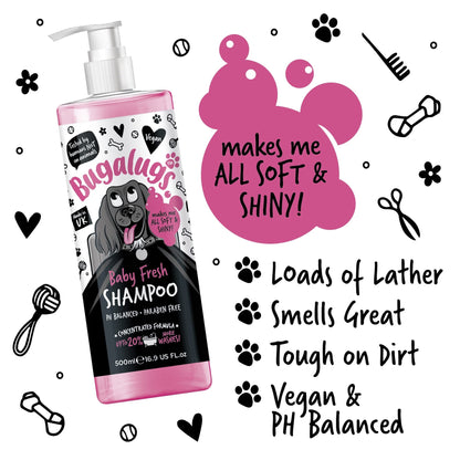BUGALUGS Baby Fresh Dog Shampoo grooming products for smelly dogs with baby powder scent, best puppy shampoo, Vegan pet shampoo professional (625ml) - Sayby’s