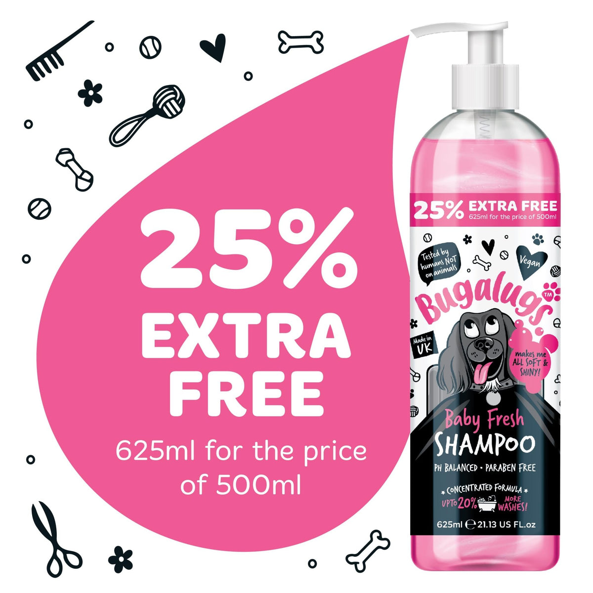 BUGALUGS Baby Fresh Dog Shampoo grooming products for smelly dogs with baby powder scent, best puppy shampoo, Vegan pet shampoo professional (625ml) - Sayby’s