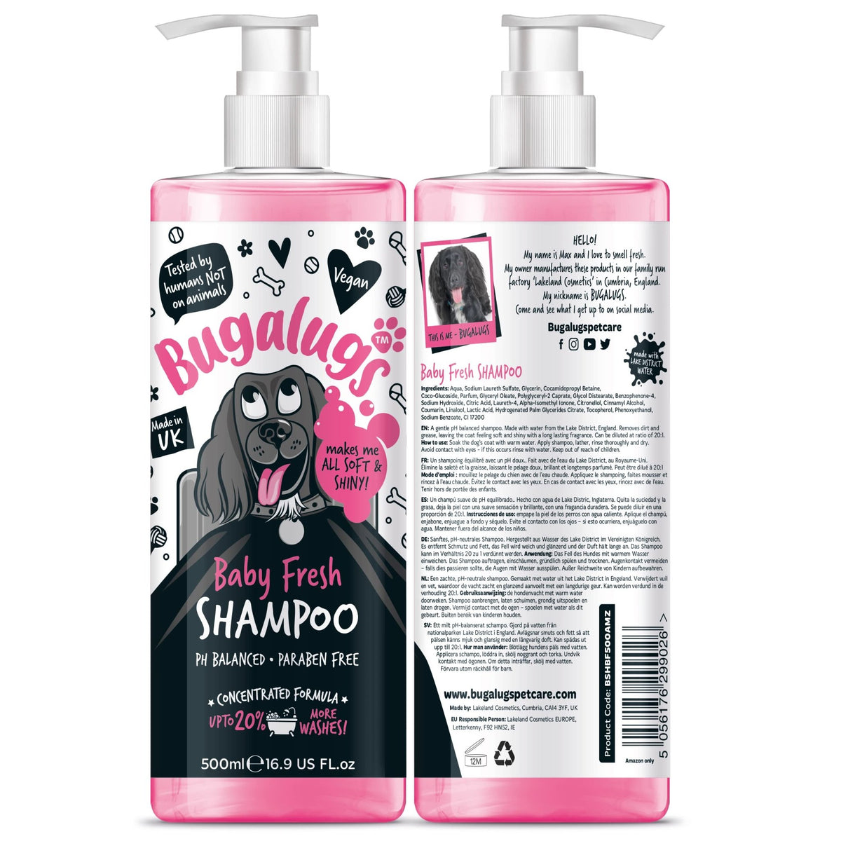 BUGALUGS Baby Fresh Dog Shampoo grooming products for smelly dogs with baby powder scent, best puppy shampoo, Vegan pet shampoo professional (625ml) - Sayby’s