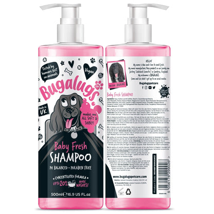 BUGALUGS Baby Fresh Dog Shampoo grooming products for smelly dogs with baby powder scent, best puppy shampoo, Vegan pet shampoo professional (625ml) - Sayby’s