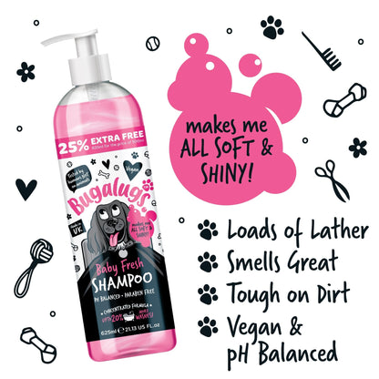 BUGALUGS Baby Fresh Dog Shampoo grooming products for smelly dogs with baby powder scent, best puppy shampoo, Vegan pet shampoo professional (625ml) - Sayby’s