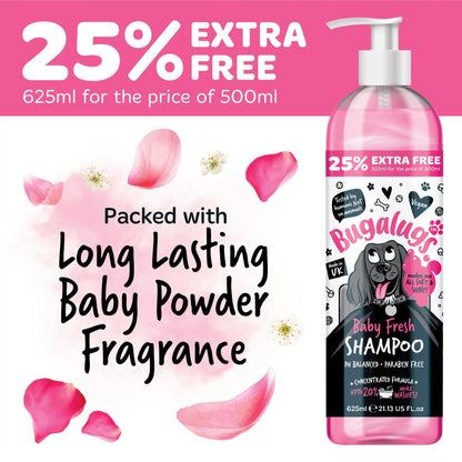 BUGALUGS Baby Fresh Dog Shampoo grooming products for smelly dogs with baby powder scent, best puppy shampoo, Vegan pet shampoo professional (625ml) - Sayby’s