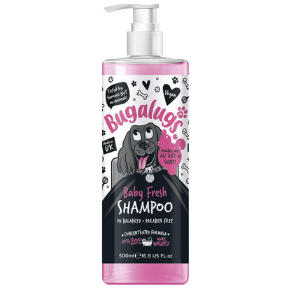 BUGALUGS Baby Fresh Dog Shampoo grooming products for smelly dogs with baby powder scent, best puppy shampoo, Vegan pet shampoo professional (625ml) - Sayby’s