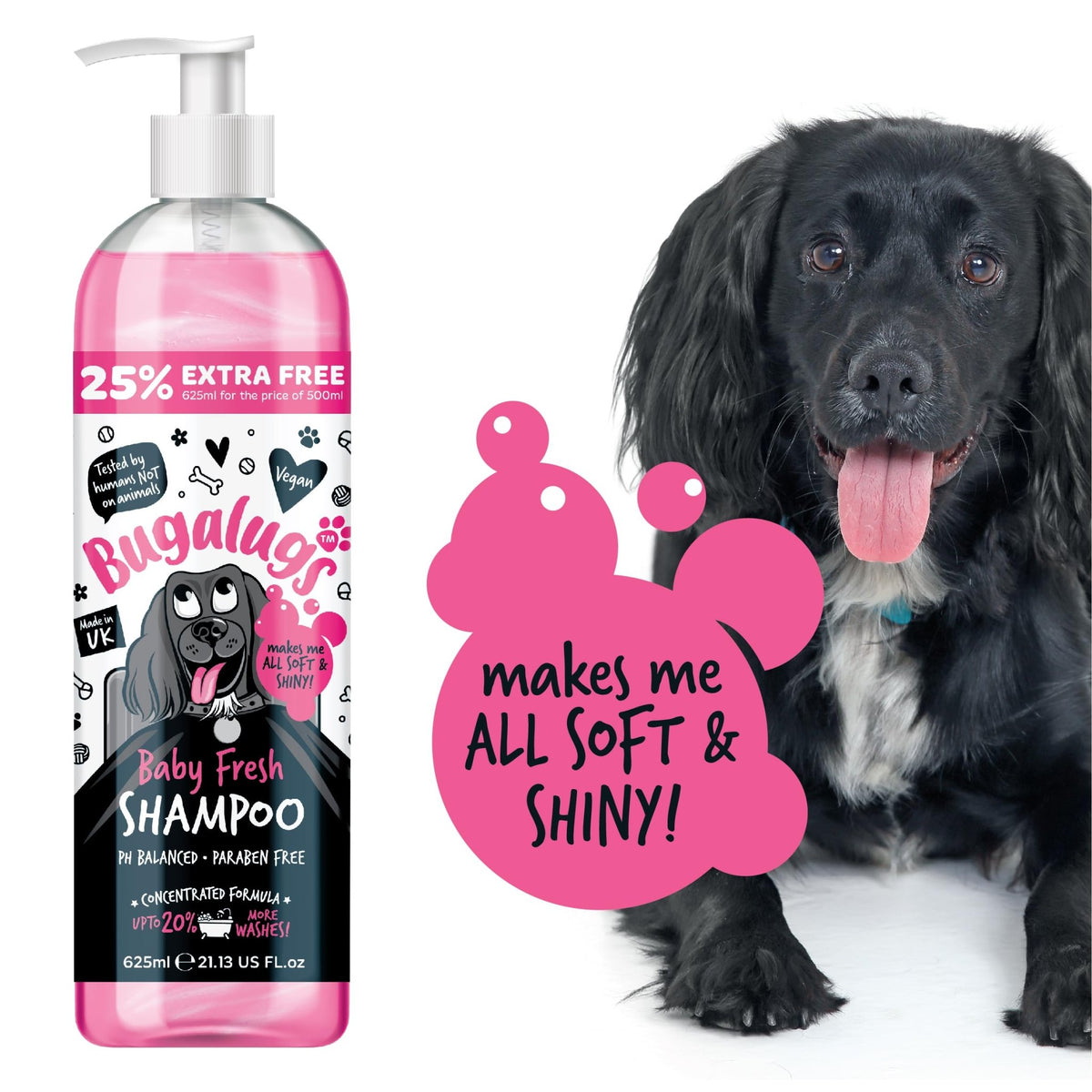 BUGALUGS Baby Fresh Dog Shampoo grooming products for smelly dogs with baby powder scent, best puppy shampoo, Vegan pet shampoo professional (625ml) - Sayby’s