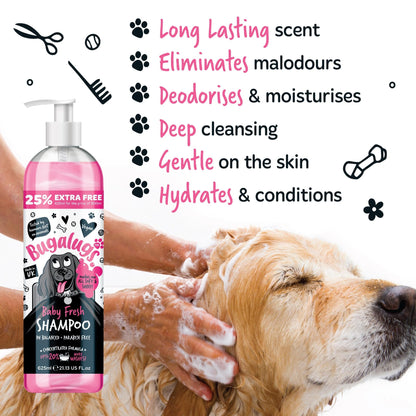 BUGALUGS Baby Fresh Dog Shampoo grooming products for smelly dogs with baby powder scent, best puppy shampoo, Vegan pet shampoo professional (625ml) - Sayby’s