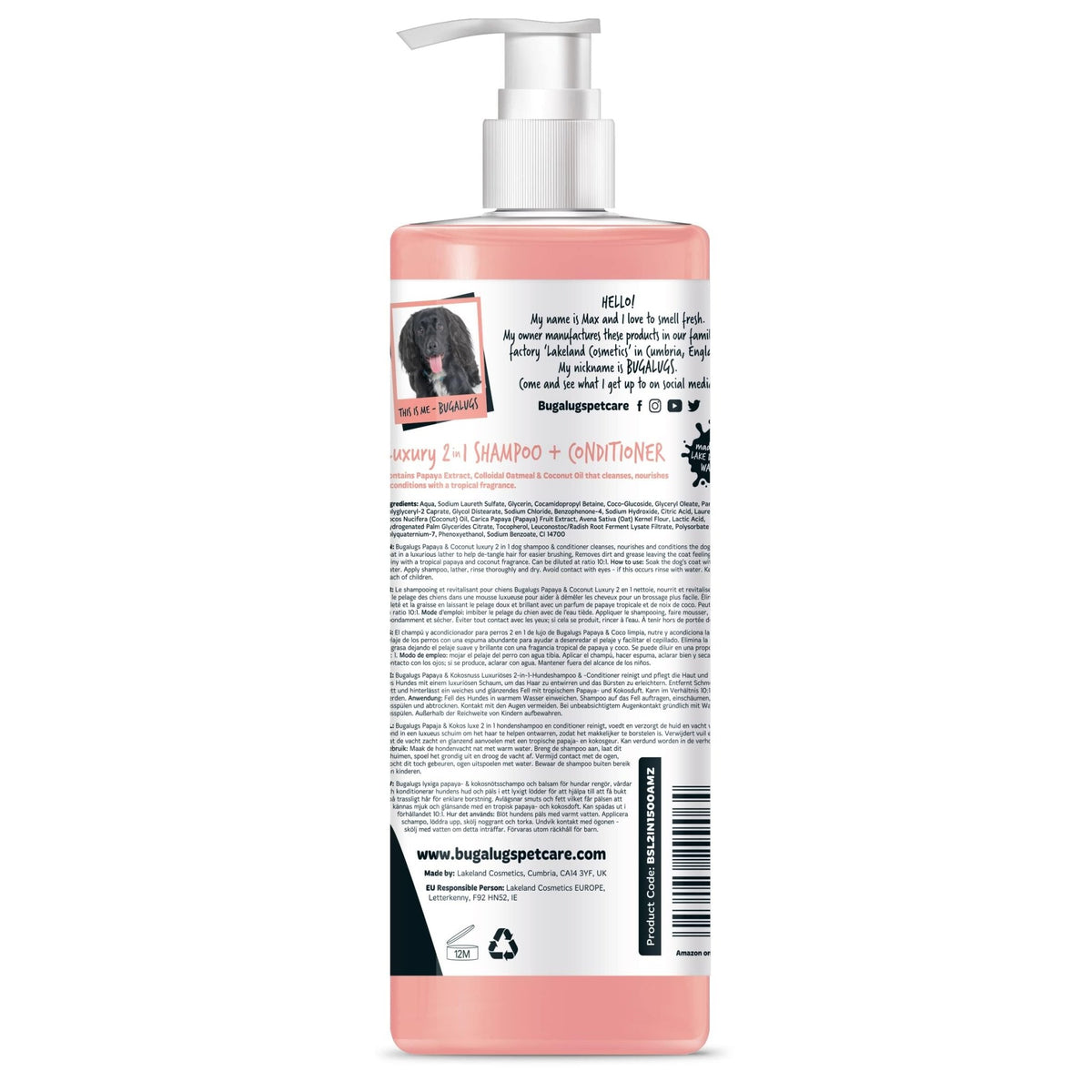 BUGALUGS Dog Shampoo and Conditioner with Luxury 2 in 1 Papaya & Coconut fragrance, professional puppy shampoo grooming products for smelly dogs - Sayby’s