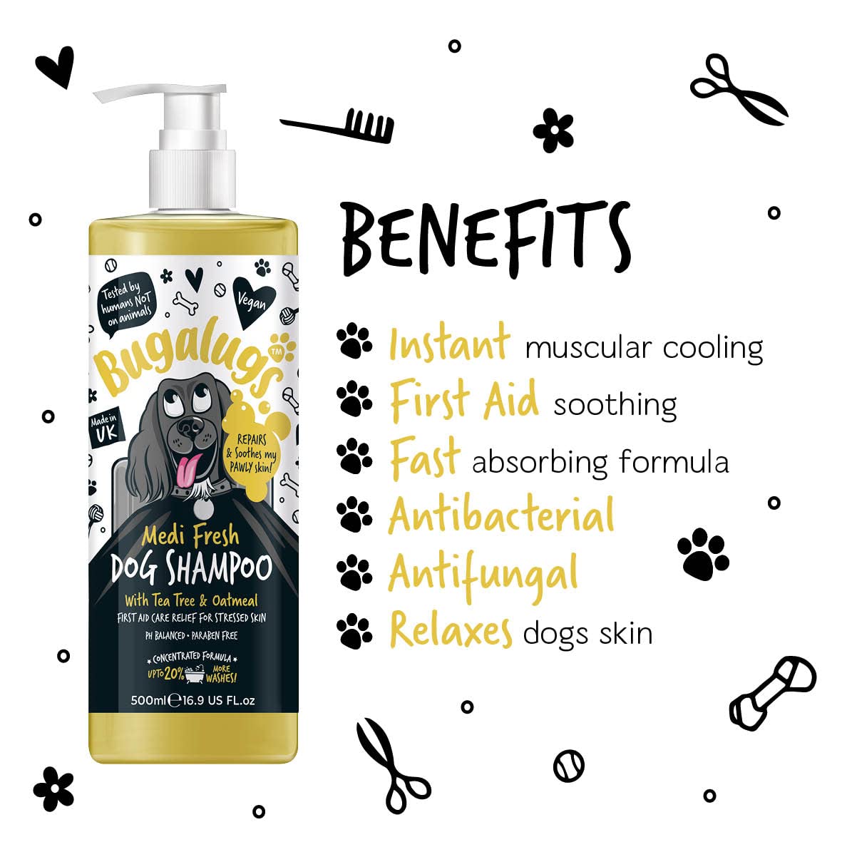 BUGALUGS Dog Shampoo for Itchy Skin, Medi Fresh Natural Safe Sensitive Formula - Soothing Skin Cooling For Skin Irritation and anti itch - Sayby’s