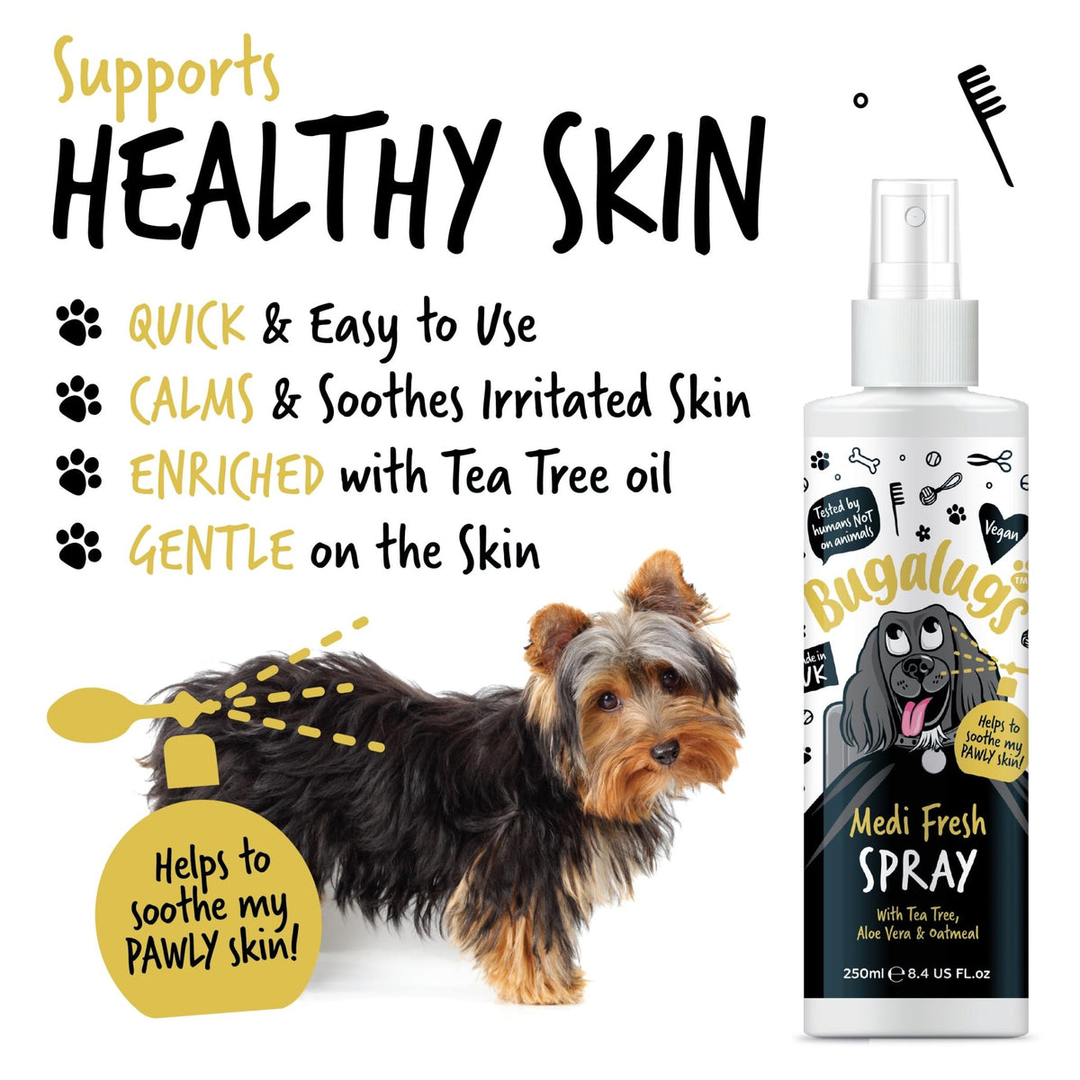 BUGALUGS Dog Shampoo for Itchy Skin, Medi Fresh Natural Safe Sensitive Formula - Soothing Skin Cooling For Skin Irritation and anti itch - Sayby’s
