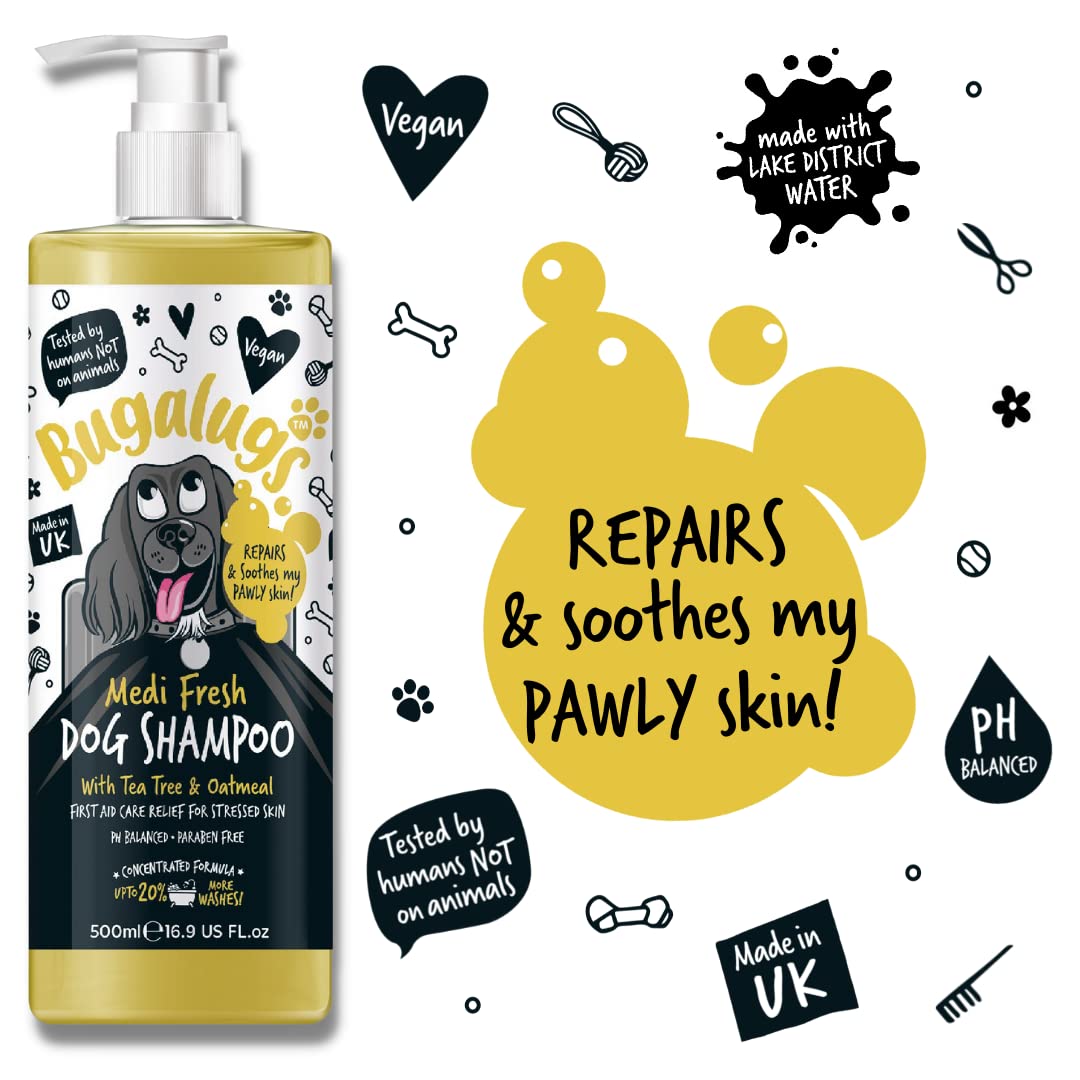 BUGALUGS Dog Shampoo for Itchy Skin, Medi Fresh Natural Safe Sensitive Formula - Soothing Skin Cooling For Skin Irritation and anti itch - Sayby’s