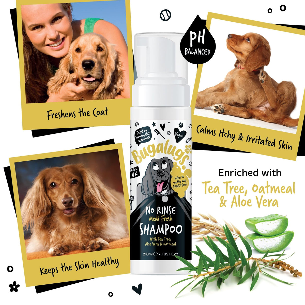BUGALUGS Dog Shampoo for Itchy Skin, Medi Fresh Natural Safe Sensitive Formula - Soothing Skin Cooling For Skin Irritation and anti itch - Sayby’s