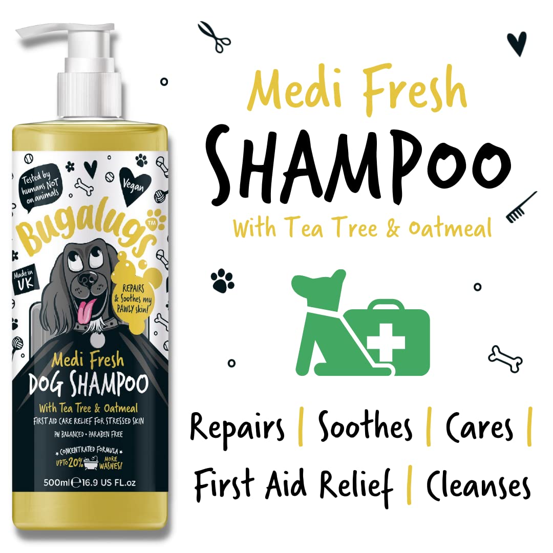 BUGALUGS Dog Shampoo for Itchy Skin, Medi Fresh Natural Safe Sensitive Formula - Soothing Skin Cooling For Skin Irritation and anti itch - Sayby’s