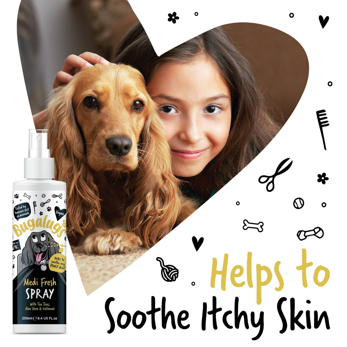 BUGALUGS Dog Shampoo for Itchy Skin, Medi Fresh Natural Safe Sensitive Formula - Soothing Skin Cooling For Skin Irritation and anti itch - Sayby’s