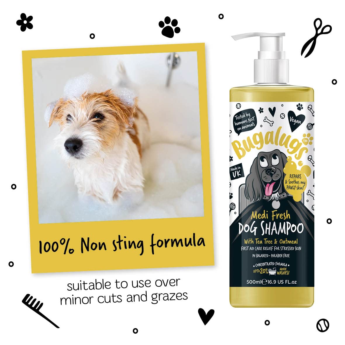 BUGALUGS Dog Shampoo for Itchy Skin, Medi Fresh Natural Safe Sensitive Formula - Soothing Skin Cooling For Skin Irritation and anti itch - Sayby’s
