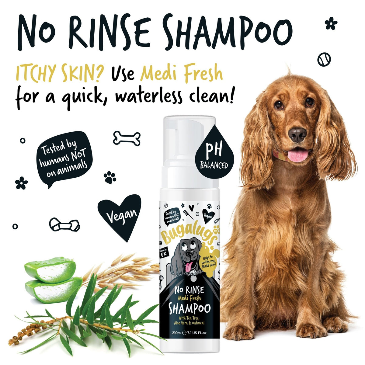 BUGALUGS Dog Shampoo for Itchy Skin, Medi Fresh Natural Safe Sensitive Formula - Soothing Skin Cooling For Skin Irritation and anti itch - Sayby’s