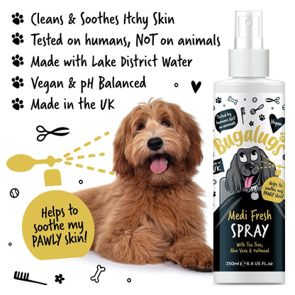 BUGALUGS Dog Shampoo for Itchy Skin, Medi Fresh Natural Safe Sensitive Formula - Soothing Skin Cooling For Skin Irritation and anti itch - Sayby’s