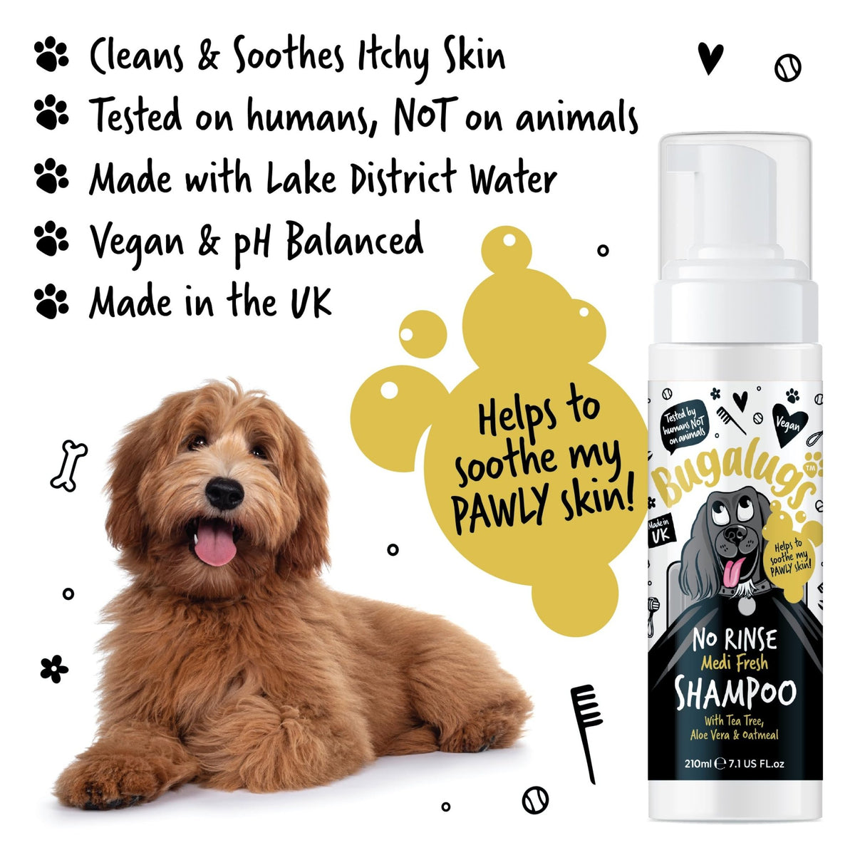 BUGALUGS Dog Shampoo for Itchy Skin, Medi Fresh Natural Safe Sensitive Formula - Soothing Skin Cooling For Skin Irritation and anti itch - Sayby’s