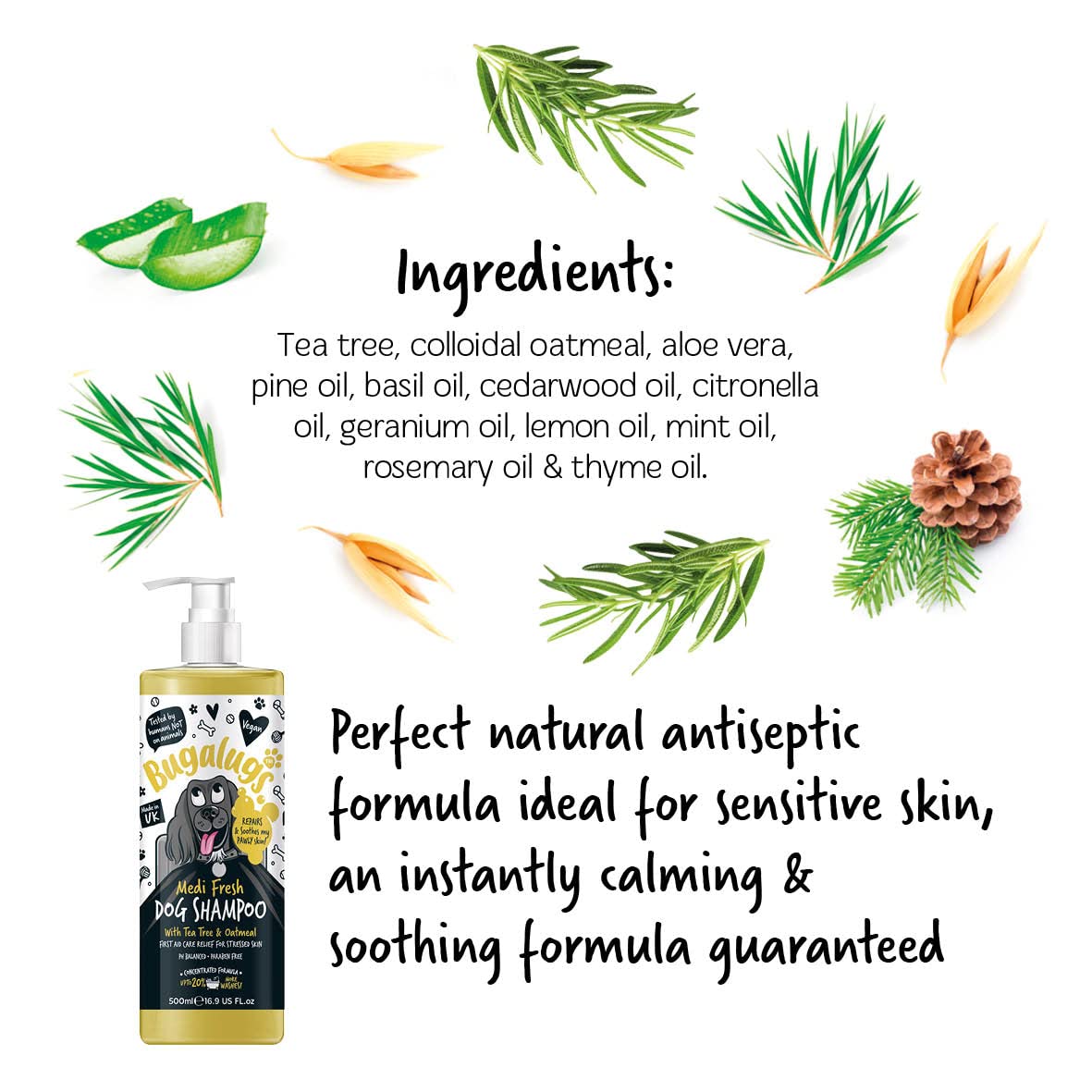 BUGALUGS Dog Shampoo for Itchy Skin, Medi Fresh Natural Safe Sensitive Formula - Soothing Skin Cooling For Skin Irritation and anti itch - Sayby’s