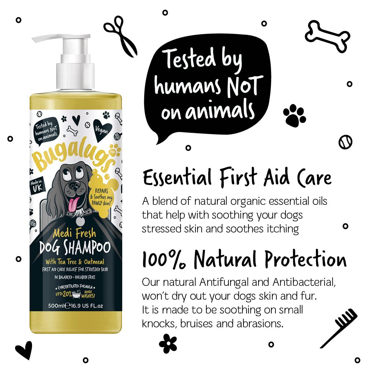 BUGALUGS Dog Shampoo for Itchy Skin, Medi Fresh Natural Safe Sensitive Formula - Soothing Skin Cooling For Skin Irritation and anti itch - Sayby’s