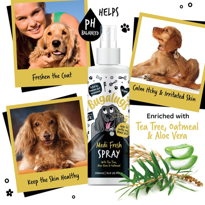 BUGALUGS Dog Shampoo for Itchy Skin, Medi Fresh Natural Safe Sensitive Formula - Soothing Skin Cooling For Skin Irritation and anti itch - Sayby’s