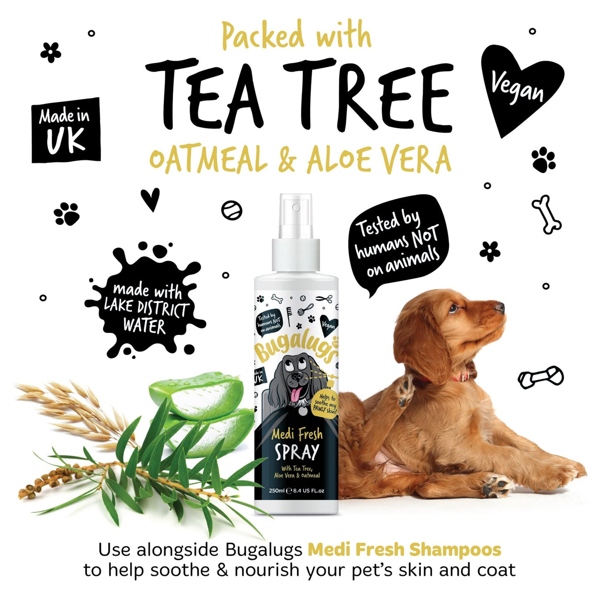 BUGALUGS Dog Shampoo for Itchy Skin, Medi Fresh Natural Safe Sensitive Formula - Soothing Skin Cooling For Skin Irritation and anti itch - Sayby’s