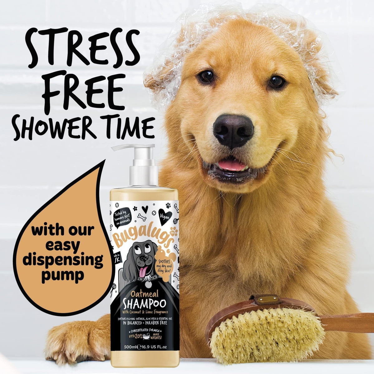 BUGALUGS Itchy Dog Shampoo with Oatmeal & Aloe Vera Dog professional Vegan dog grooming products for smelly dogs with fragrance can use as puppy shampoo (500ml) - Sayby’s