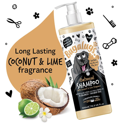 BUGALUGS Itchy Dog Shampoo with Oatmeal & Aloe Vera Dog professional Vegan dog grooming products for smelly dogs with fragrance can use as puppy shampoo (500ml) - Sayby’s