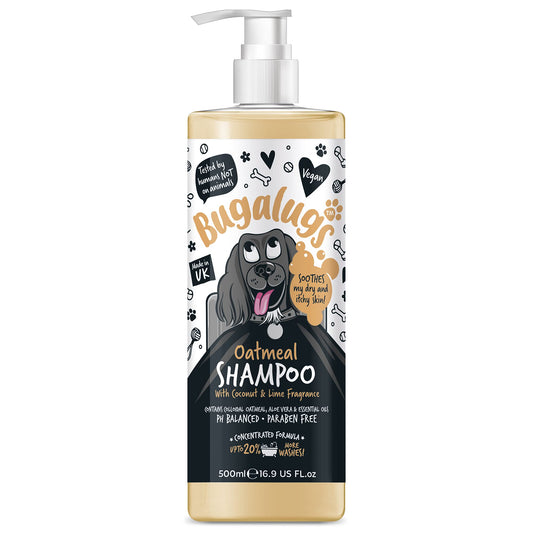 BUGALUGS Itchy Dog Shampoo with Oatmeal & Aloe Vera Dog professional Vegan dog grooming products for smelly dogs with fragrance can use as puppy shampoo (500ml) - Sayby’s