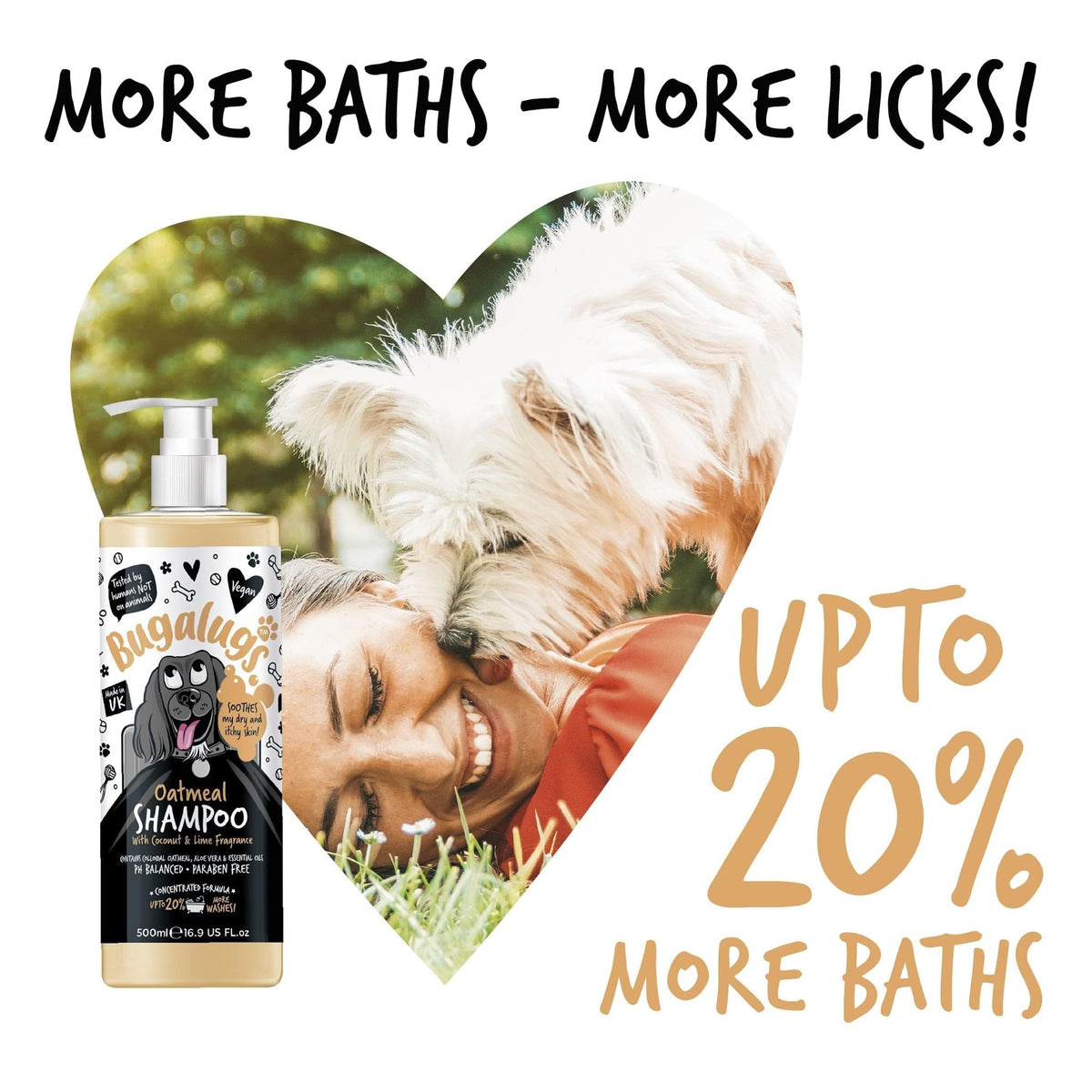 BUGALUGS Itchy Dog Shampoo with Oatmeal & Aloe Vera Dog professional Vegan dog grooming products for smelly dogs with fragrance can use as puppy shampoo (500ml) - Sayby’s