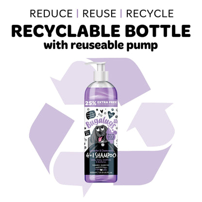Bugalugs Lavender & Chamomile 4-in-1 Dog Shampoo and Conditioner - Professional Pet Grooming for Smelly Puppies - Vegan Formula (625ml) - Sayby’s