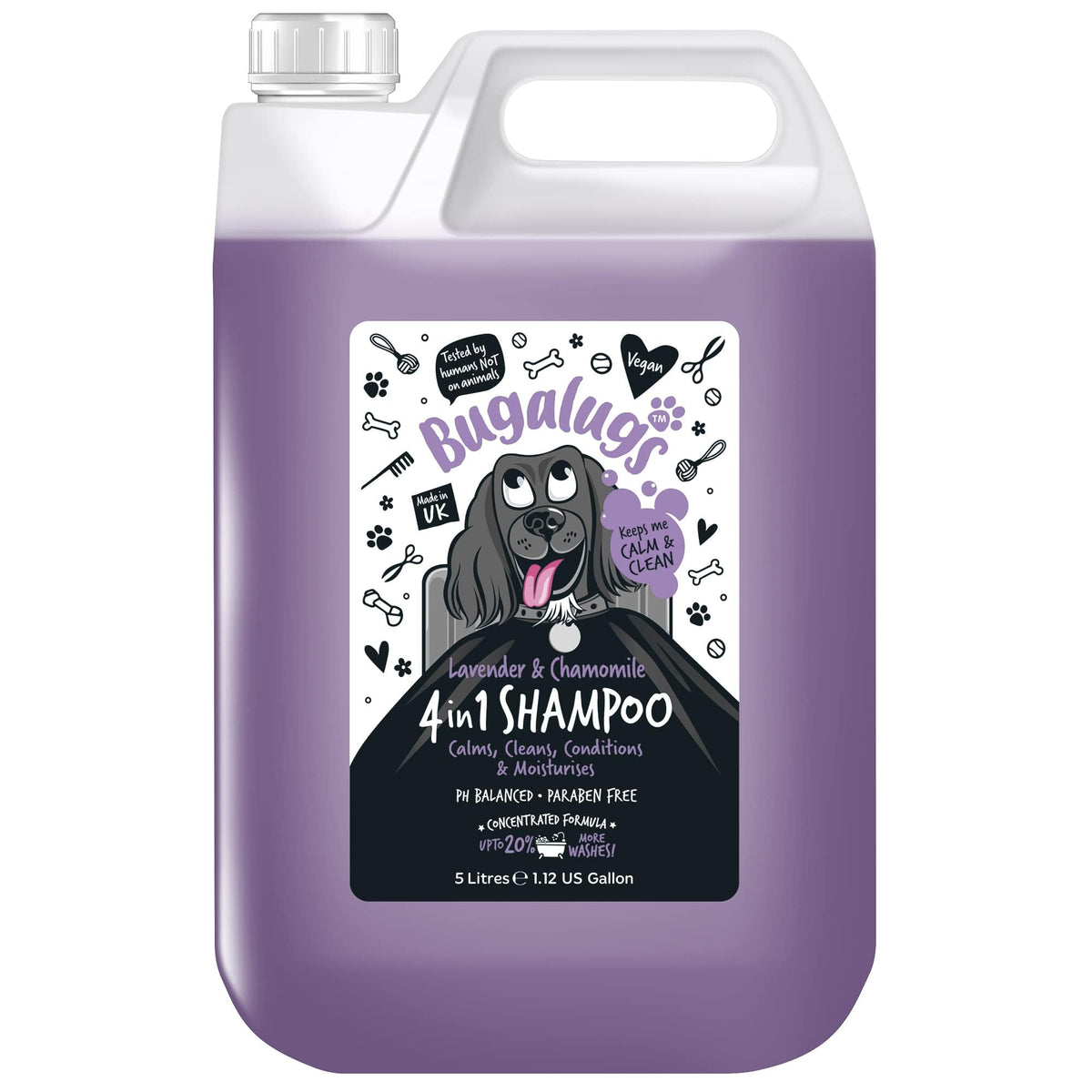 Bugalugs Lavender & Chamomile 4-in-1 Dog Shampoo and Conditioner - Professional Pet Grooming for Smelly Puppies - Vegan Formula (625ml) - Sayby’s