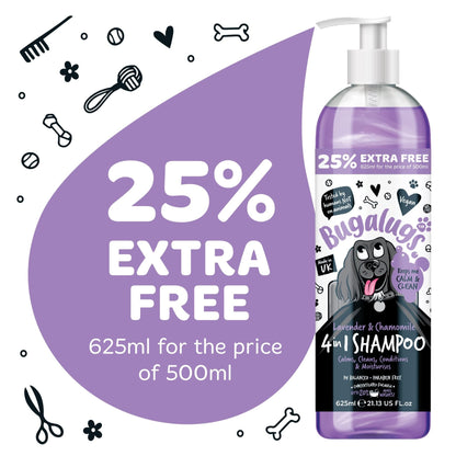 Bugalugs Lavender & Chamomile 4-in-1 Dog Shampoo and Conditioner - Professional Pet Grooming for Smelly Puppies - Vegan Formula (625ml) - Sayby’s