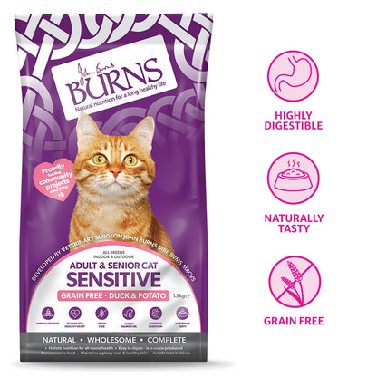 Burns Pet Nutrition Cat Food Sensitive Duck and Potato Grain Free 1.5 kg - Sayby’s