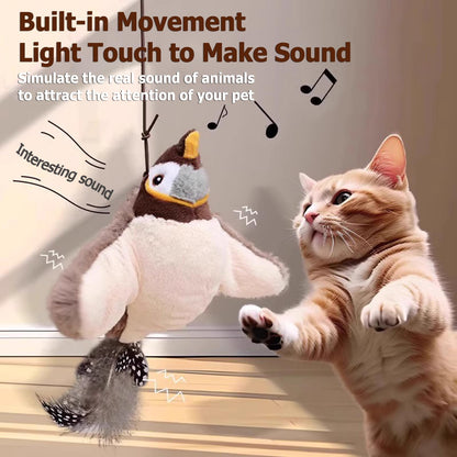 Cat Toys, Interactive Chirping Bird Cat Toy Flapping Wings, Simulated Electric Flying Bird Cat Toy, Touch Activated, Rechargeable Flying Bird Cat Toy for Indoor Cats (Sparrow) - Sayby’s