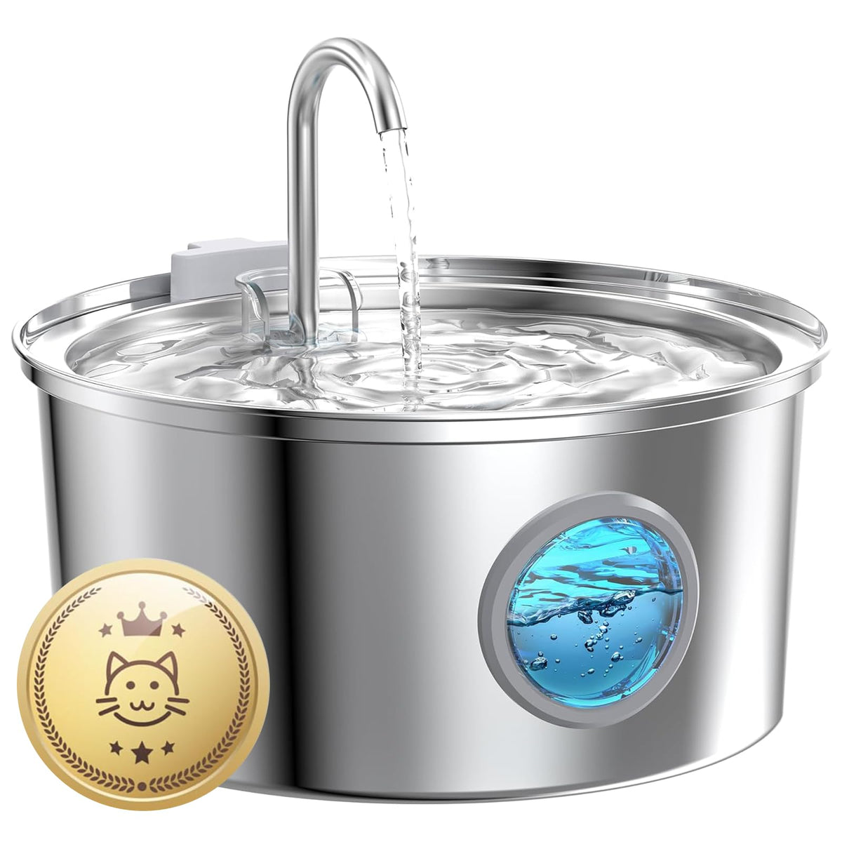 Cat Water Fountain for Drinking: Stainless Steel Cat Fountain - 2.2L Water Fountain Cat Bowl - Pet Water Fountain - Cat Drinking Fountain - Visible Water Level Cat Water Dispensers - GIOTOHUN - Sayby’s