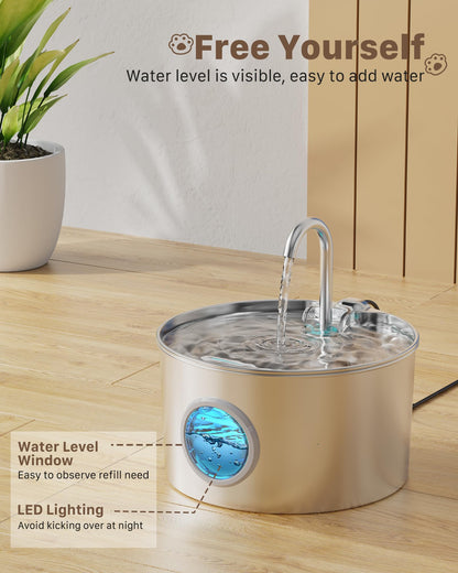 Cat Water Fountain for Drinking: Stainless Steel Cat Fountain - 2.2L Water Fountain Cat Bowl - Pet Water Fountain - Cat Drinking Fountain - Visible Water Level Cat Water Dispensers - GIOTOHUN - Sayby’s