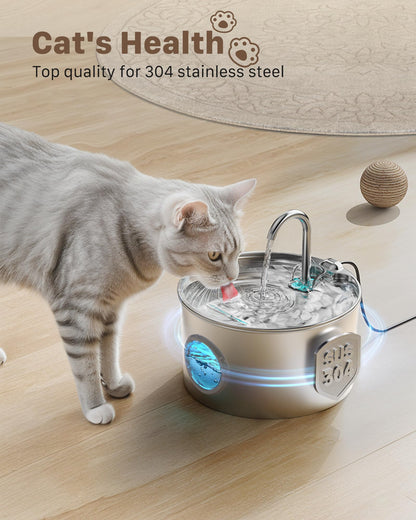 Cat Water Fountain for Drinking: Stainless Steel Cat Fountain - 2.2L Water Fountain Cat Bowl - Pet Water Fountain - Cat Drinking Fountain - Visible Water Level Cat Water Dispensers - GIOTOHUN - Sayby’s
