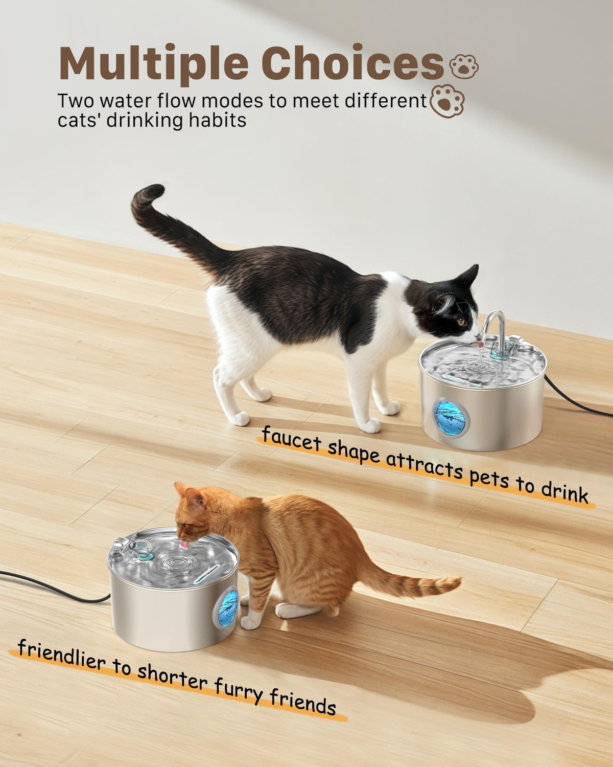 Cat Water Fountain for Drinking: Stainless Steel Cat Fountain - 2.2L Water Fountain Cat Bowl - Pet Water Fountain - Cat Drinking Fountain - Visible Water Level Cat Water Dispensers - GIOTOHUN - Sayby’s