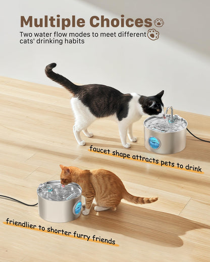 Cat Water Fountain for Drinking: Stainless Steel Cat Fountain - 2.2L Water Fountain Cat Bowl - Pet Water Fountain - Cat Drinking Fountain - Visible Water Level Cat Water Dispensers - GIOTOHUN - Sayby’s