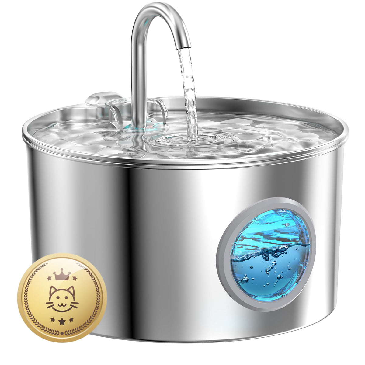 Cat Water Fountain for Drinking: Stainless Steel Cat Fountain - 2.2L Water Fountain Cat Bowl - Pet Water Fountain - Cat Drinking Fountain - Visible Water Level Cat Water Dispensers - GIOTOHUN - Sayby’s