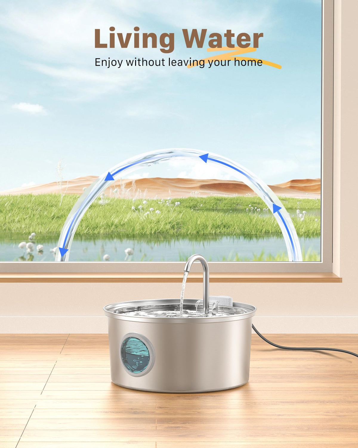 Cat Water Fountain for Drinking: Stainless Steel Cat Fountain - 2.2L Water Fountain Cat Bowl - Pet Water Fountain - Cat Drinking Fountain - Visible Water Level Cat Water Dispensers - GIOTOHUN - Sayby’s