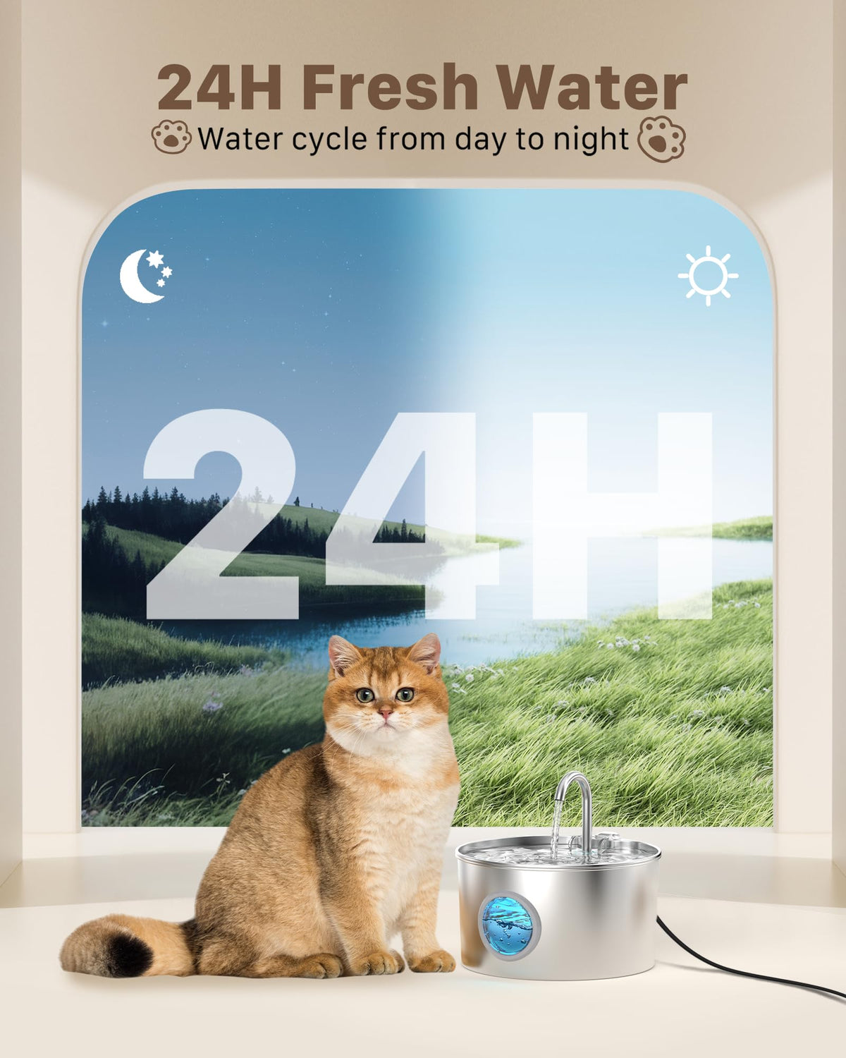 Cat Water Fountain for Drinking: Stainless Steel Cat Fountain - 2.2L Water Fountain Cat Bowl - Pet Water Fountain - Cat Drinking Fountain - Visible Water Level Cat Water Dispensers - GIOTOHUN - Sayby’s