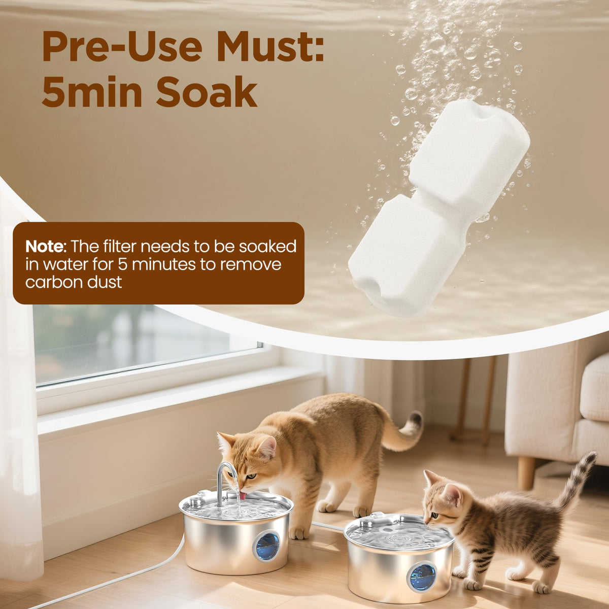 Cat Water Fountain for Drinking: Stainless Steel Cat Fountain - 2.2L Water Fountain Cat Bowl - Pet Water Fountain - Cat Drinking Fountain - Visible Water Level Cat Water Dispensers - GIOTOHUN - Sayby’s
