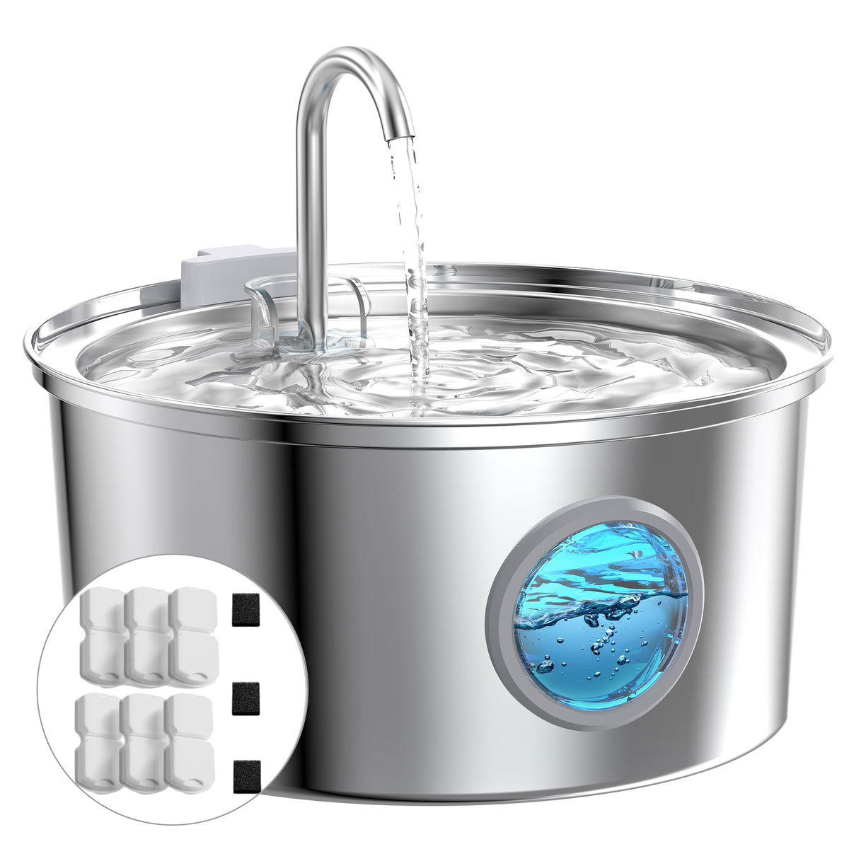 Cat Water Fountain for Drinking: Stainless Steel Cat Fountain - 2.2L Water Fountain Cat Bowl - Pet Water Fountain - Cat Drinking Fountain - Visible Water Level Cat Water Dispensers - GIOTOHUN - Sayby’s