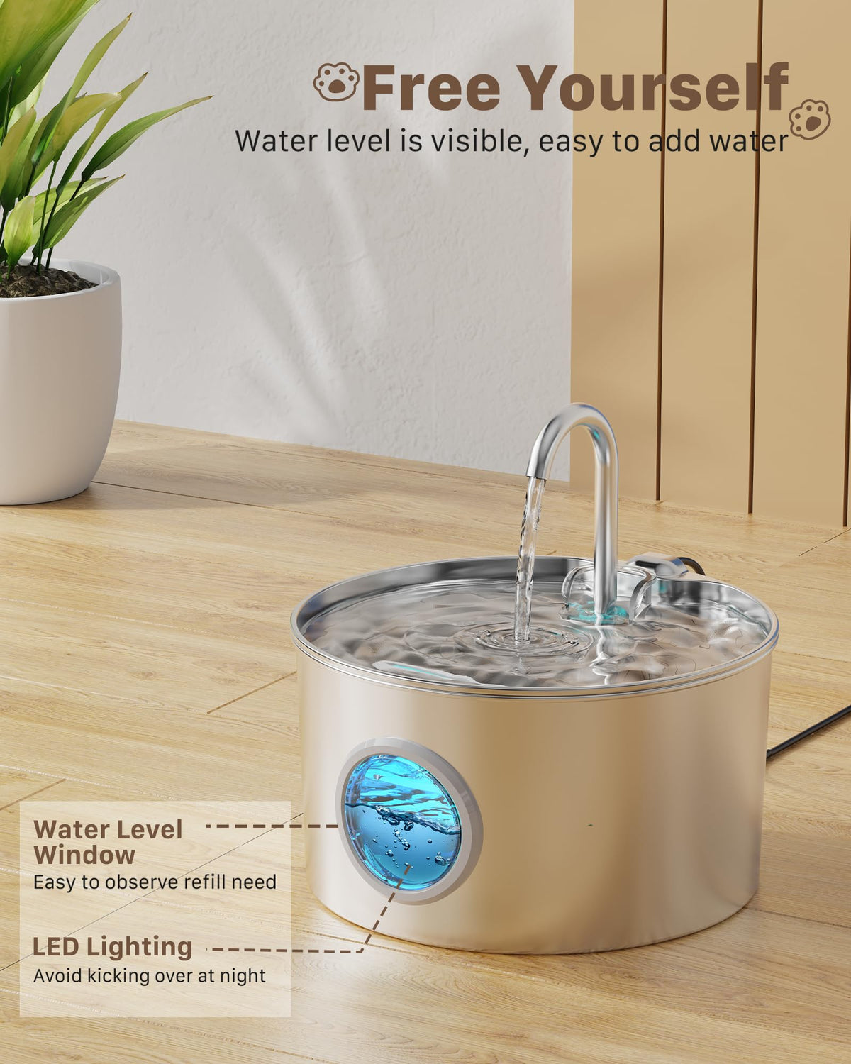 Cat Water Fountain for Drinking: Stainless Steel Cat Fountain - 2.2L Water Fountain Cat Bowl - Pet Water Fountain - Cat Drinking Fountain - Visible Water Level Cat Water Dispensers - GIOTOHUN - Sayby’s