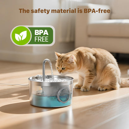 Cat Water Fountain for Drinking: Stainless Steel Cat Fountain - 2.2L Water Fountain Cat Bowl - Pet Water Fountain - Cat Drinking Fountain - Visible Water Level Cat Water Dispensers - GIOTOHUN - Sayby’s