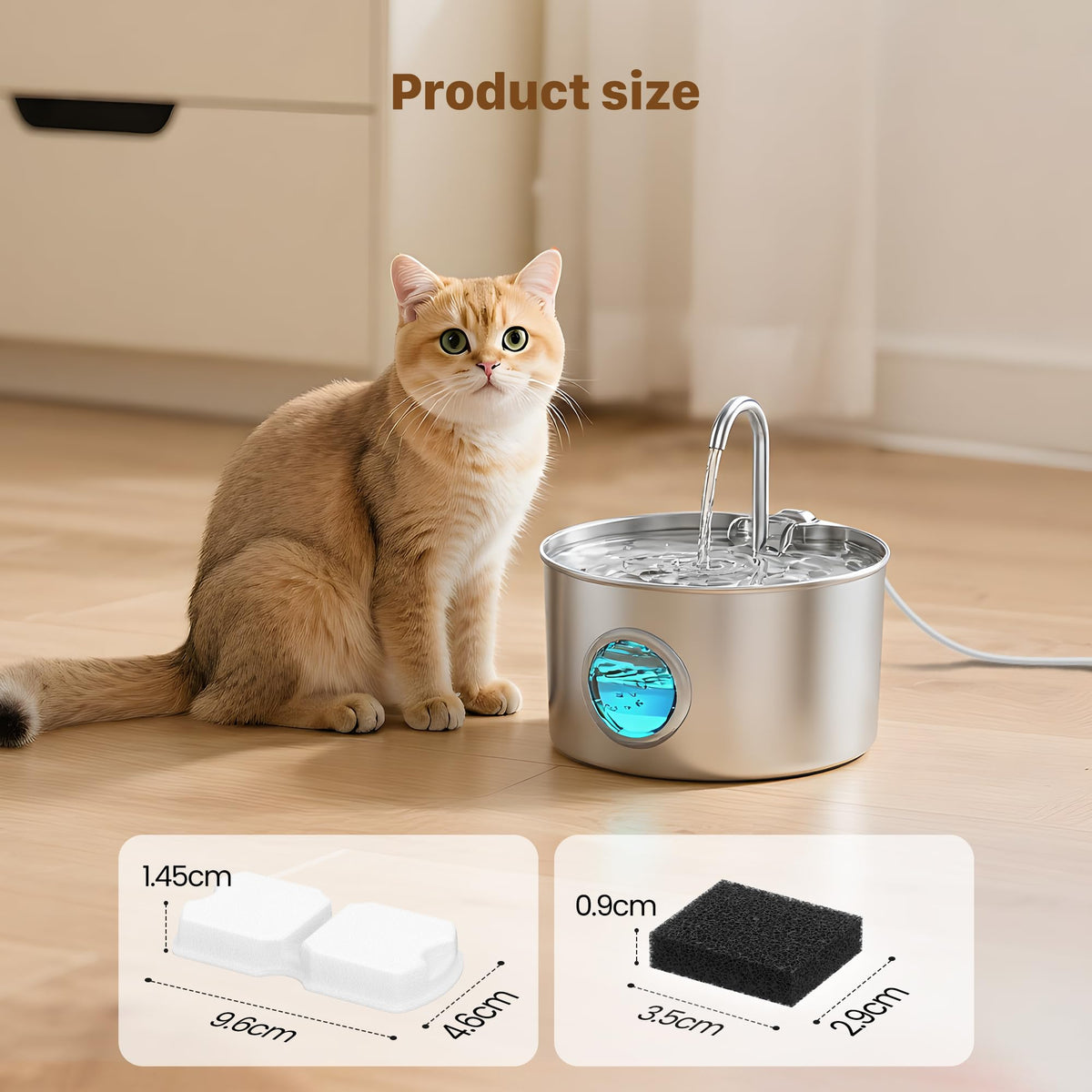 Cat Water Fountain for Drinking: Stainless Steel Cat Fountain - 2.2L Water Fountain Cat Bowl - Pet Water Fountain - Cat Drinking Fountain - Visible Water Level Cat Water Dispensers - GIOTOHUN - Sayby’s