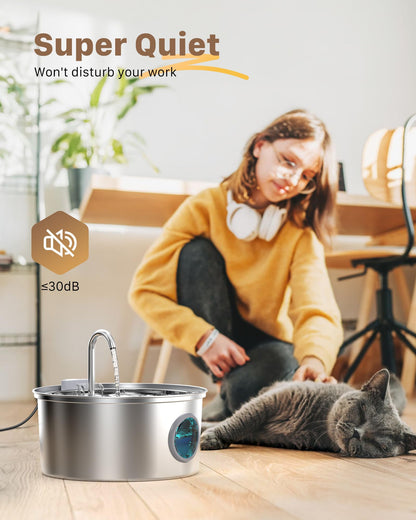 Cat Water Fountain for Drinking: Stainless Steel Cat Fountain - 2.2L Water Fountain Cat Bowl - Pet Water Fountain - Cat Drinking Fountain - Visible Water Level Cat Water Dispensers - GIOTOHUN - Sayby’s