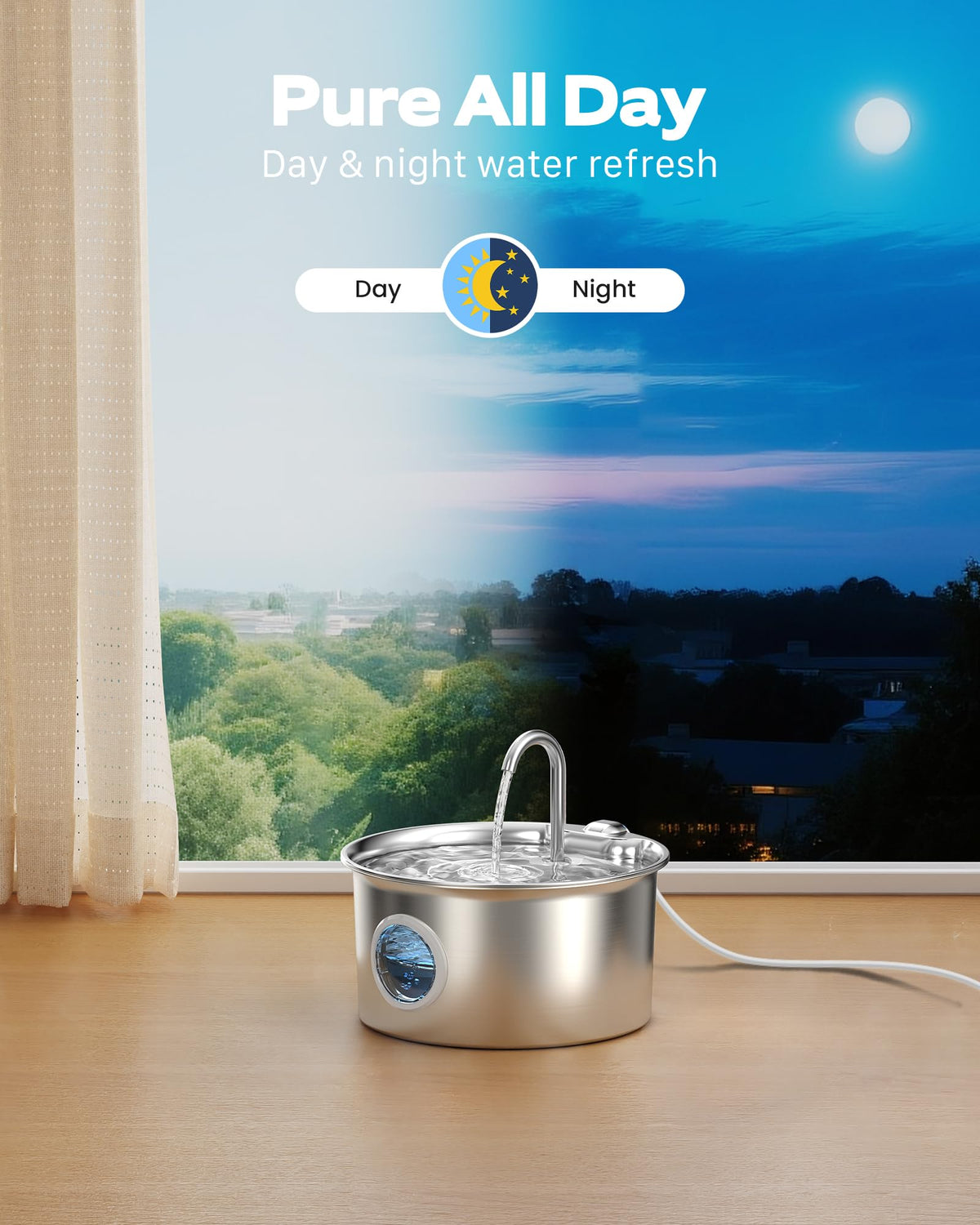 Cat Water Fountain for Drinking: Stainless Steel Cat Fountain - 2.6L Water Fountains Cats Bowl automatic - Silent Pet Water Fountain Indoor - Pet Drinking Fountain with Visible Water Level Window - Sayby’s