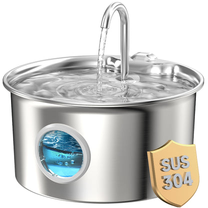 Cat Water Fountain for Drinking: Stainless Steel Cat Fountain - 2.6L Water Fountains Cats Bowl automatic - Silent Pet Water Fountain Indoor - Pet Drinking Fountain with Visible Water Level Window - Sayby’s